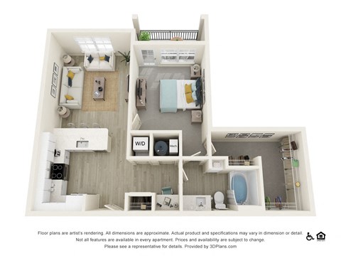 Floor plan for 1 bed, 1 bath, 815 sqft